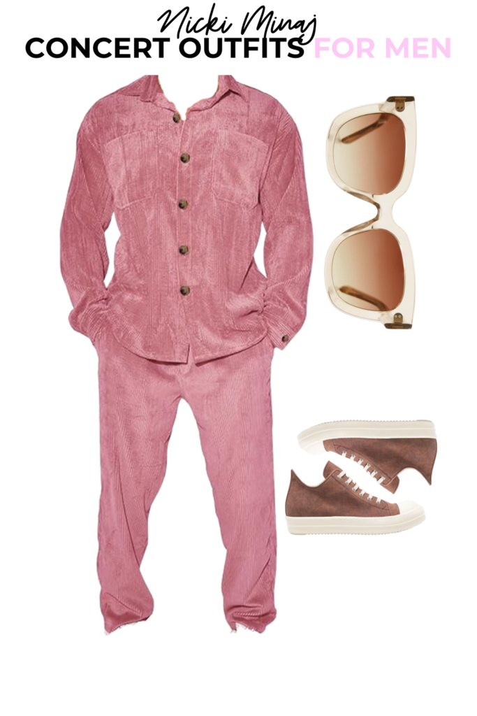 Pink two piece, brown Rick Owen’s sneakers, brown sunglasses.