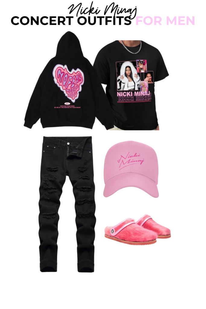 Pink furry vividness Westwood mules, pink Nicki Minaj hat, Nicki Minaj tee